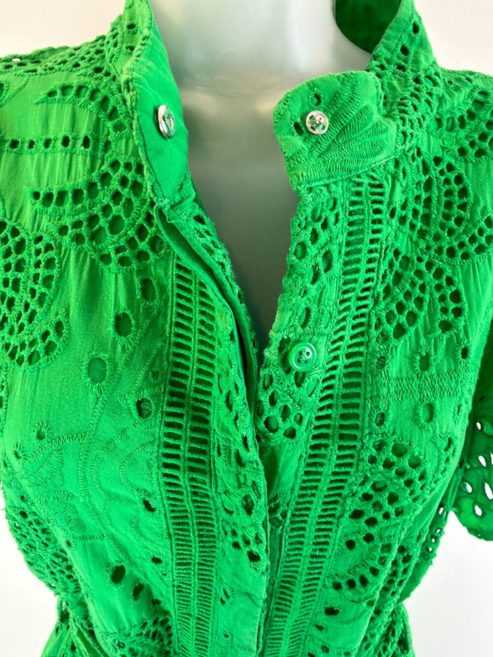 Ciebon Anthropologie Green Eyelet Lace Palm Midi Dress Size Large - Picture 6 of 15